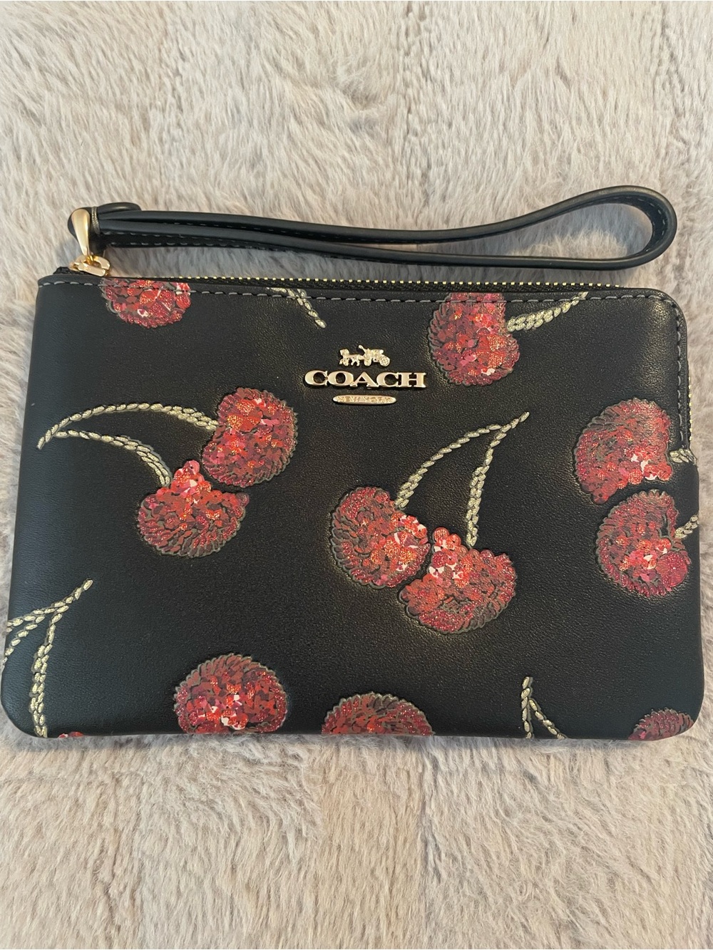 COACH Black Sequin Cherry Wristlet